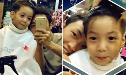 Subeo ngồi cắt tóc vẫn selfie cực yêu với bố Cường Đô la