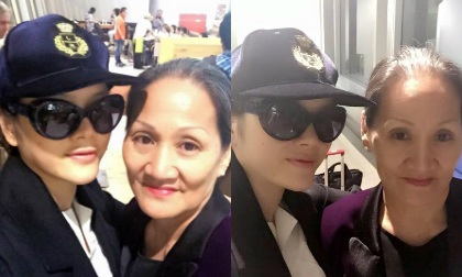 Lý Nhã Kỳ giả trai đưa mẹ đi Singapore mừng 8/3