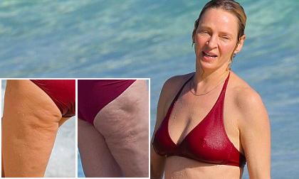 Cựu mẫu Uma Thurman lộ chân sần như vỏ cam sành