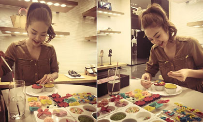 Minh Hằng trổ tài làm bánh khéo léo