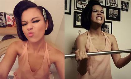 Phương Vy lộ thân hình xương xẩu khi tập tạ