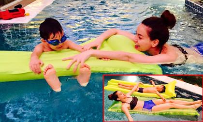 Hà Hồ diện đồ nóng bỏng bơi tại nhà cùng Subeo 