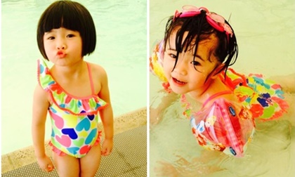 Con gái Thúy Nga diện đồ bơi làm 'sáng cả một góc hồ'
