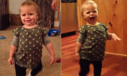 Video em bé học dáng đi như bà bầu siêu hài hước