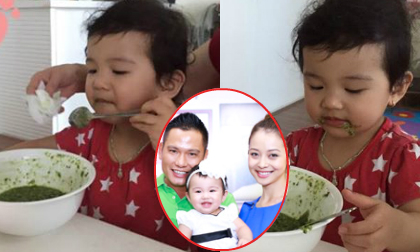 Con gái Jennifer Phạm mặt lem nhem tự xúc ăn siêu đáng yêu
