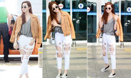 Lee Da Hae bụi bặm diện jeans rách te tua