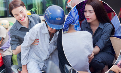 Trà Ngọc Hằng 'mướt mồ hôi' đi làm từ thiện