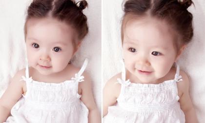 Cadie búi tóc diện váy trắng tinh như thiên thần nhỏ