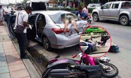 Tai nạn người đâm thủng đuôi ô tô kinh hoàng tại Thái Lan