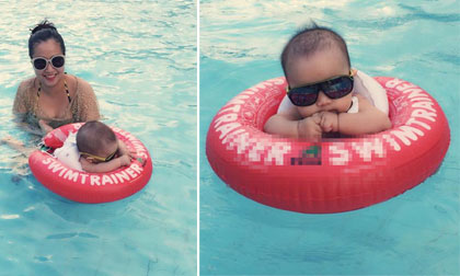 Ốc Thanh Vân khoe ảnh đưa con trai út đi bơi siêu dễ thương
