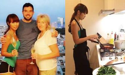 Siêu mẫu Hà Anh đảm đang trổ tài nấu ăn cho nhà chồng