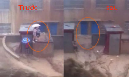 Khoảnh khắc mưa lũ cuốn trôi người trong phút chốc