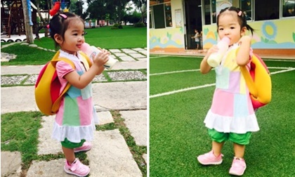 Con gái Xuân Lan hồn nhiên ti sữa giữa sân trường