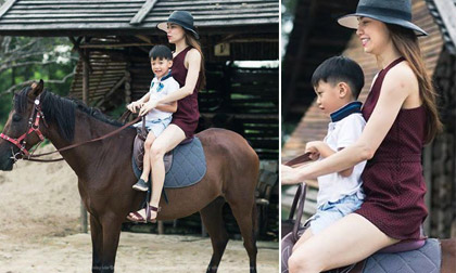 Khoảnh khắc cưỡi ngựa cực yêu của Hà Hồ và bé Subeo 