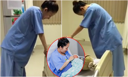 Clip Khánh Thi nhăn nhó chịu đau tập đi sau ca đẻ mổ