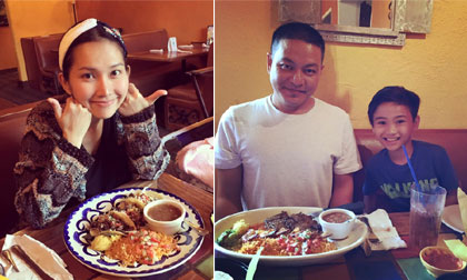 Kim Hiền mặt mộc xinh tươi đi ăn hàng cùng chồng và con trai