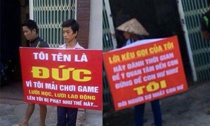 Bà mẹ đeo biển diễu phố để phạt con tội chơi game