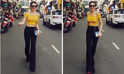 Tóc Tiên khoe chân dài thẳng tắp đến khó tin trên phố