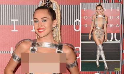 Miley Cyrus nổi bật trên thảm đỏ VMAs 2015 vì trang phục 'kiệm vải'