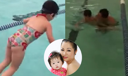 Clip con gái Thúy Nga trổ tài tập bơi cực đáng yêu