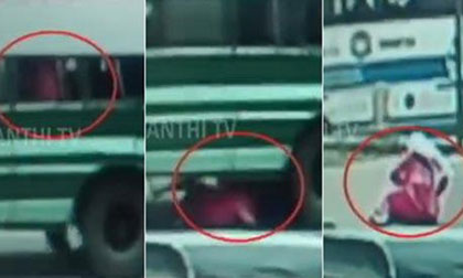 Cô gái thoát chết khi bị rơi từ gầm xe buýt đang đi