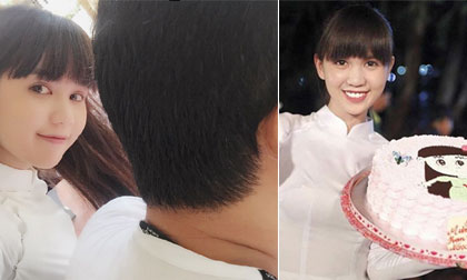 Ngọc Trinh hạnh phúc được bạn trai đến phim trường mừng sinh nhật