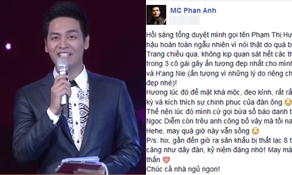 MC Phan Anh bật mí bị mất 8 trang kịch bản trong đêm Chung kết Hoa hậu Hoàn vũ