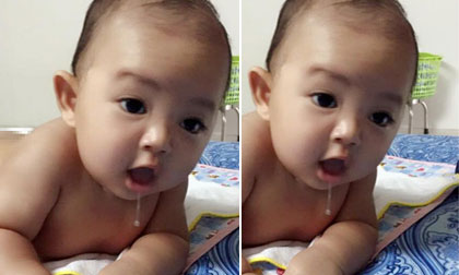 Ảnh chảy dãi đáng yêu của con trai Khánh Thi 