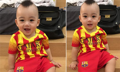 Con trai Ngọc Thạch là fan nhí siêu đáng yêu của Barcelona