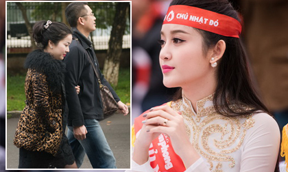 Huyền My cùng bố mẹ đi diễu hành vận động hiến máu
