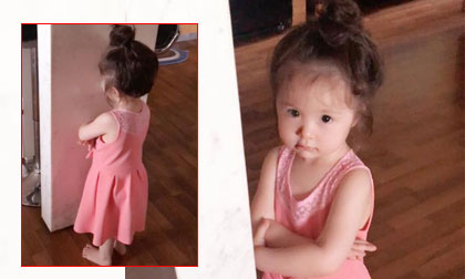 Cadie 'hờn' khi bị mẹ Elly Trần phạt úp mặt vào tường