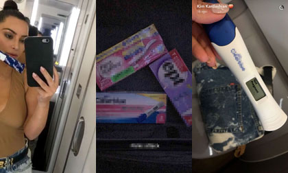 Kim Kardashian dùng 6 que thử thai ngay trên máy bay vì sợ mang bầu