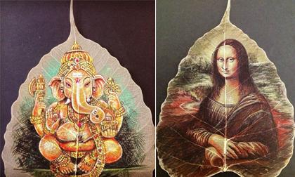  Chàng trai Ấn độ có khả năng vẽ tranh sống động trên lá cây