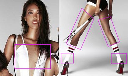 Lan Khuê bị 'là phẳng' ngực, chân to chân bé vì photoshop quá tay