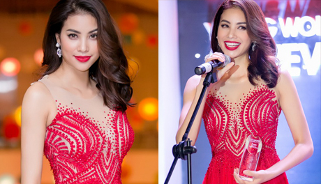 Hoa hậu Phạm Hương lộng lẫy như công chúa đi nhận giải 