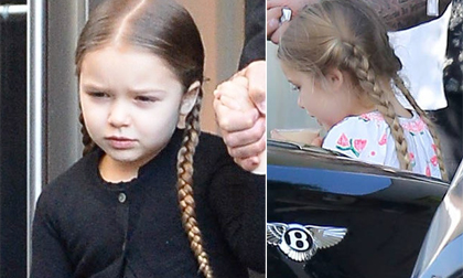 Bé Harper siêu đáng yêu với tóc bím đi chơi cùng bố