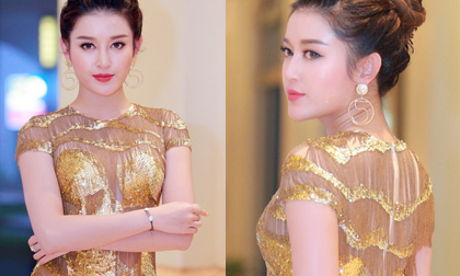 Á hậu Huyền My 'chơi trội' với váy dát vàng lấp lánh