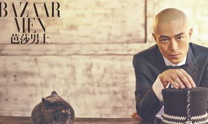 Ông xã Lâm Tâm Như nam tính khoe đầu trọc lóc trên tạp chí