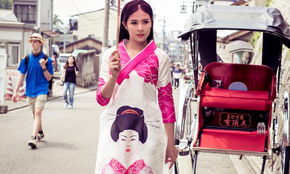 Ngọc Hân duyên dáng trong tà áo dài ở Nhật Bản 