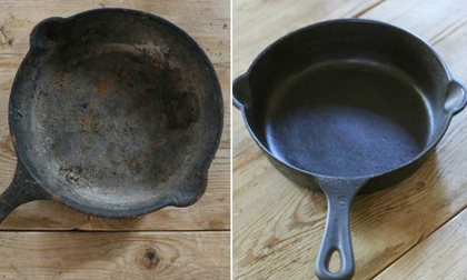 Chảo gang han gỉ sắp bỏ đi cũng sáng choang trở lại nhờ 3 bước đơn giản
