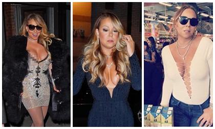 Ở tuổi 46, diva Mariah Carey vẫn ham hố khoe ngực quá đà 