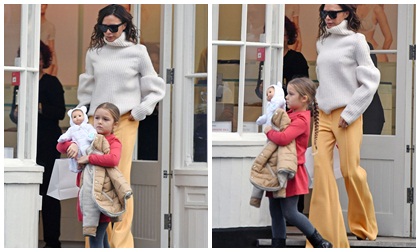 Victoria Beckham nổi bật trên phố đi mua sắm cùng con gái Harper
