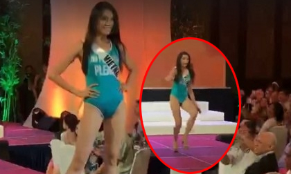 Lệ Hằng suýt 'vồ ếch' khi trình diễn bikini trên sàn diễn của Miss Universe 2016