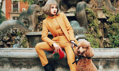 Chi Pu dắt cún cưng 1.000 USD dạo phố ngày xuân