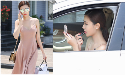 'Nữ hoàng sắc đẹp toàn cầu' Ngọc Duyên tự lái xe tiền tỷ đi ghi hình
