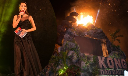 Hà Anh nói hăng say khi mô hình Kong 1 tỷ phía sau cháy rừng rực