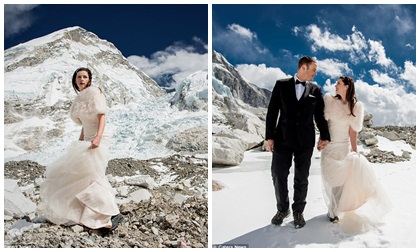 Bất chấp mạo hiểm, cặp đôi vượt ngàn dặm để chinh phục và chụp ảnh cưới trên đỉnh Everest