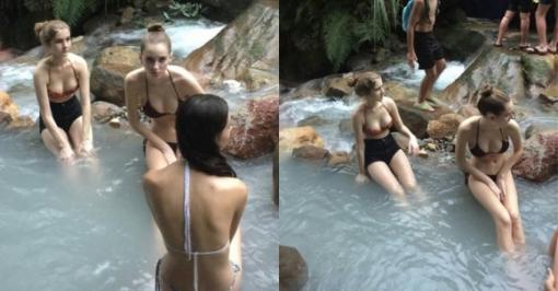 Đang vui vẻ tắm suối nước nóng, dàn gái xinh giật thót khi phát hiện điều này trong ảnh