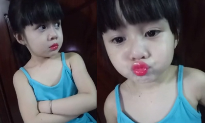 Bé gái mếu máo siêu đáng yêu khi bị mẹ 'bắt quả tang' tự tô son để về ngoại cho đẹp