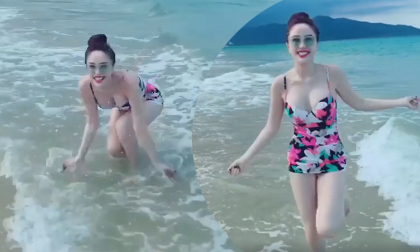 Bảo Thy mặc bikini nhảy nhót giỡn sóng 'đốn tim' cánh mày râu